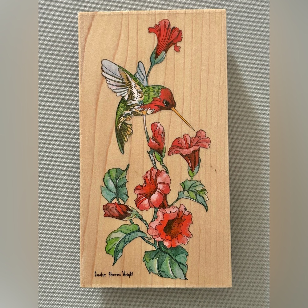 Carolyn Shores Wright Anna’s Hummingbird Wood Rubber Stamp Large 6" New